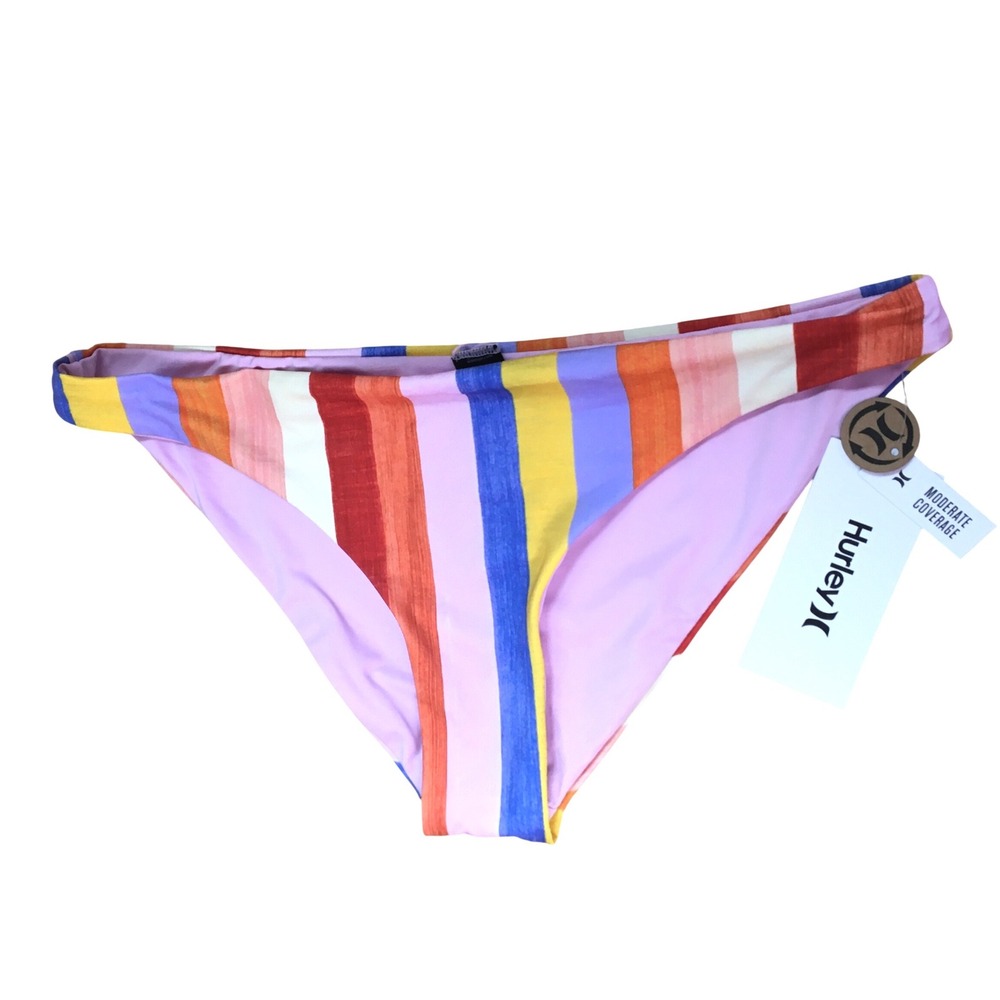 Hurley Retro Stripe Reversible Moderate Bikini Bottom M Multi Purple‎